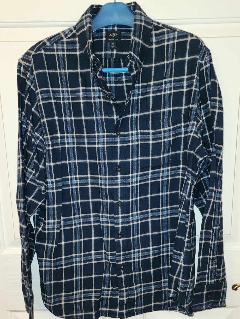 J. Crew Men's Navy and White Plaid Button-Down Shirt